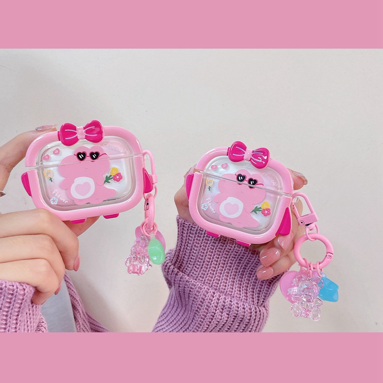 Vỏ Bảo Vệ Hộp Sạc Tai Nghe Bluetooth airpods 1 2 pro 3 pro 2 Bằng tpu Mềm Hình Khủng Long Màu Hồng Dễ Thương