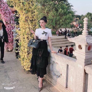 Chân Váy Dáng Dài ❤️ [FREESHIP] ❤️ Chân Váy Midi Xếp Ly Dáng Tầng Xòe Hàng Quảng Châu - Ảnh Thật Shop Chụp