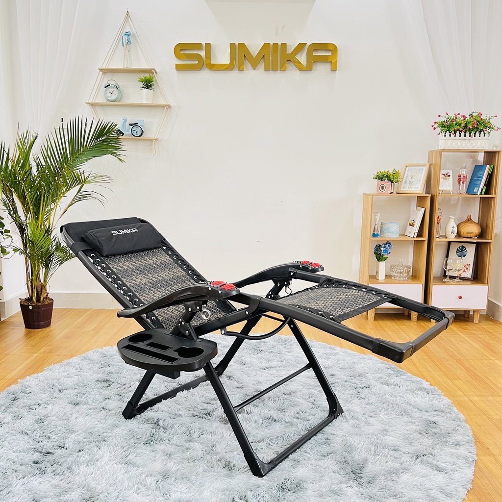 Ghế xếp thư giãn SUMIKA 636A, khung thép vuông sơn tĩnh điện, lưới mây đan nhân tạo, lăn tay massage