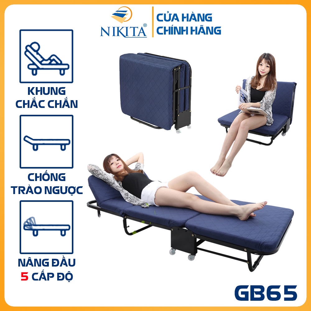 Giường gấp ba khúc NIKITA GB65 rộng 65cm màu xanh