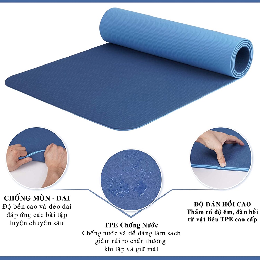 Thảm Tập Yoga 2 Lớp TPE Dày 8mm Cao Cấp Chống Trượt – Chọn Màu – Tặng Kèm Túi Đựng Và Dây Buộc Thảm Yoga Xịn