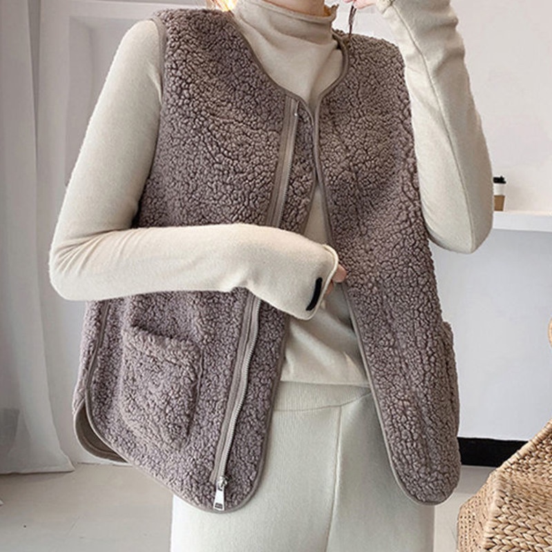 Áo cardigan cashmere không tay màu trơn đơn giản thời trang
