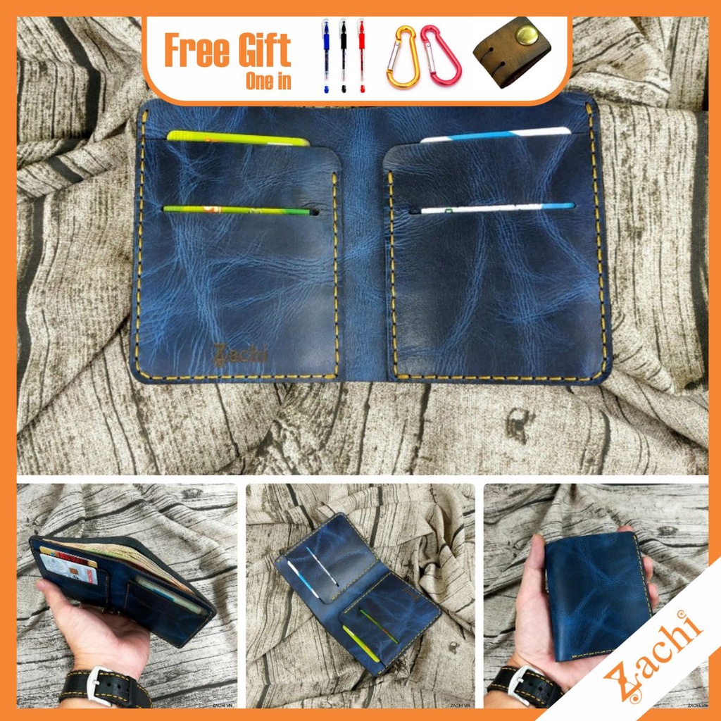 Bóp Ví Đứng Nam Mini Nhỏ Gọn Da Bò Thật Cao Cấp Đẹp Lạ ZACHI màu Navy - VN220 ZACHI