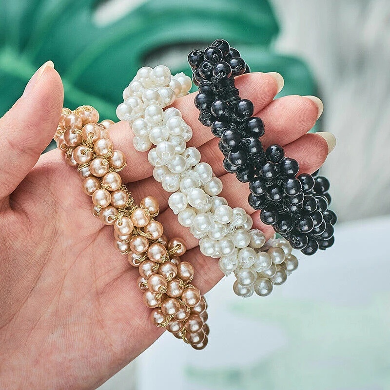 Dây Cột Tóc Cao Su Co Giãn Hình Nơ Đính Ngọc Trai Nhỏ Xinh Cho Bé Gái