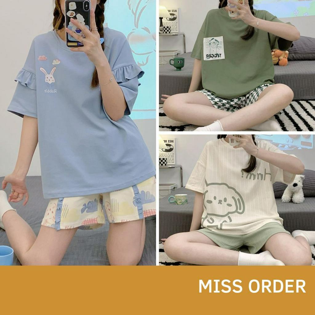 Đồ mặc nhà hoạt hình dễ thương, bộ đồ ngủ pijama thời trang chất cotton mát mẻ