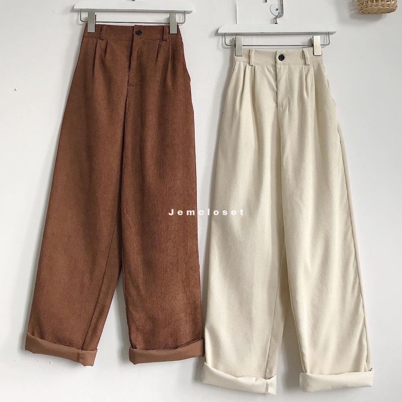 [ảnh thật] Quần culottes Nhung Gân ống rộng phong cách ulzang- bảng màu shop tự chụp