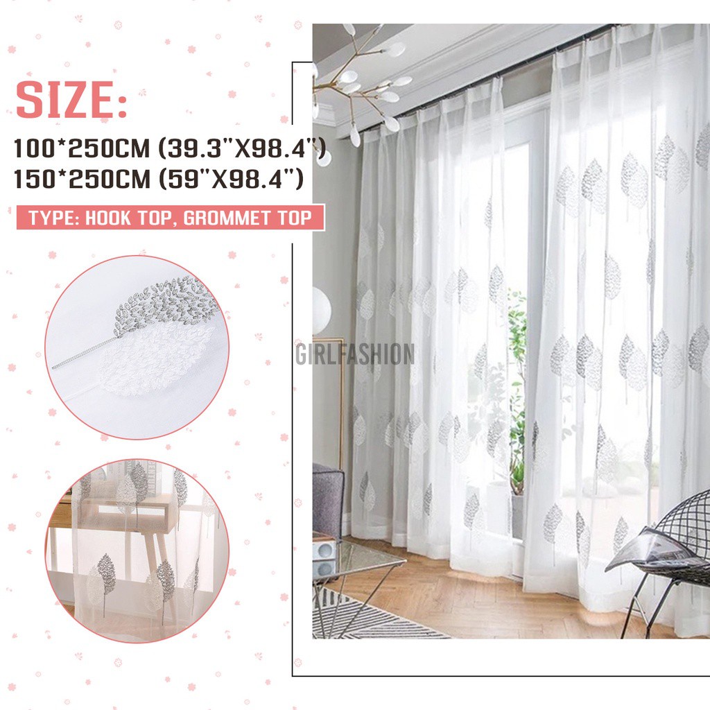 rèm cửa sổ Thêu Hình Cây 100x250cm / 150x250cm