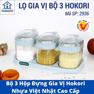Bộ 3 Lọ Đựng Gia Vị Có Thìa Nhựa Hokori Việt Nhật Cao Cấp