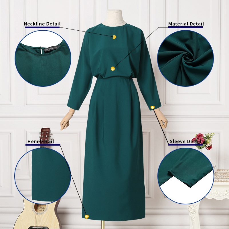 Đầm Nữ Tay Ngắn Cổ Tròn Màu Trơn Thời Trang ZANZEA