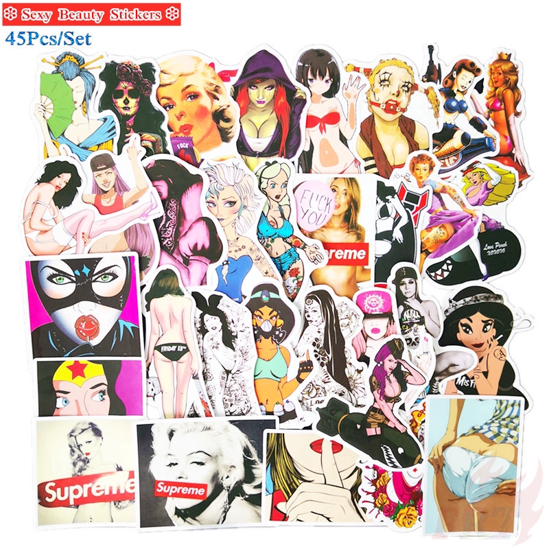 ❉ Sexy Beauty - Series 07 Fashion Giấy và decal dán tường ❉ 45Pcs/Set Punk DIY Mixed Laptop Skateboard Doodle Stickers