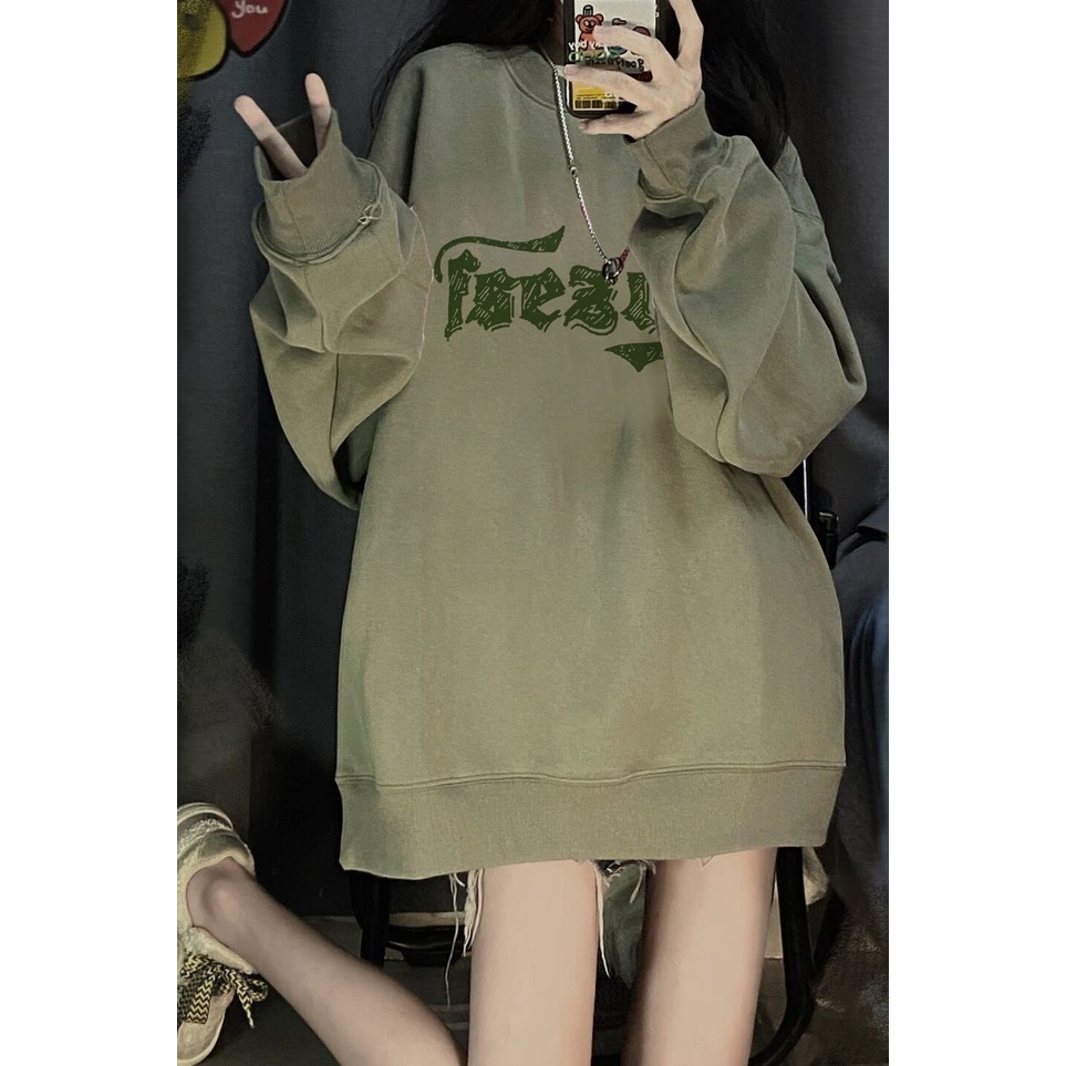 Áo Nỉ Dài Tay Form Rộng In Chữ Phong Cách Vintage Đường Phố