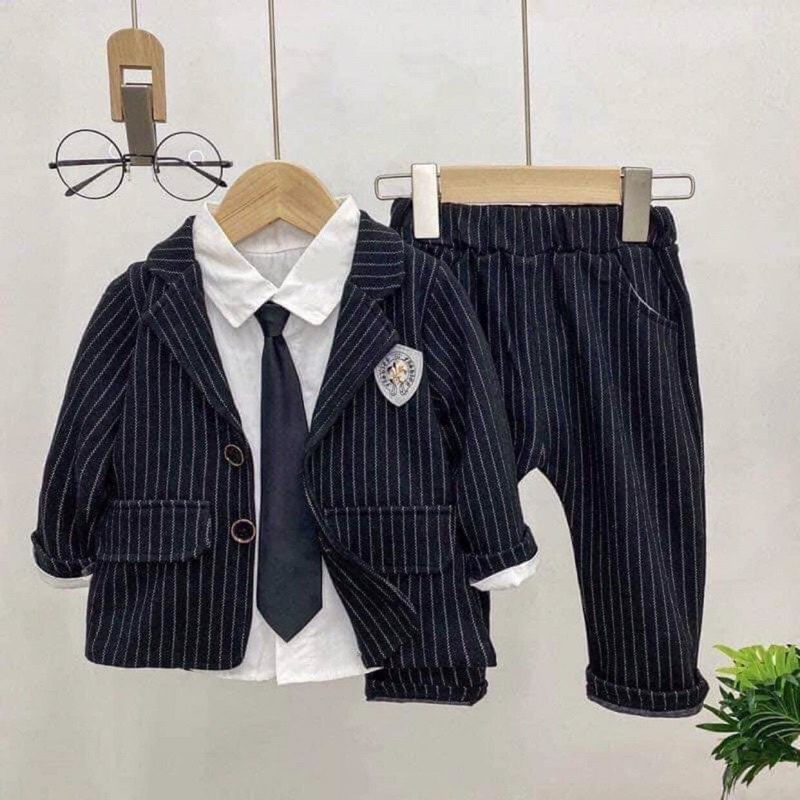 set vest + sơ mi + quần + cà vạt cho bé [size 8-20kg]