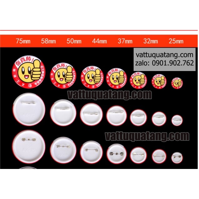 Combo 100 cái Phôi huy hiệu nhựa tròn cài áo - 3.2cm kim cài