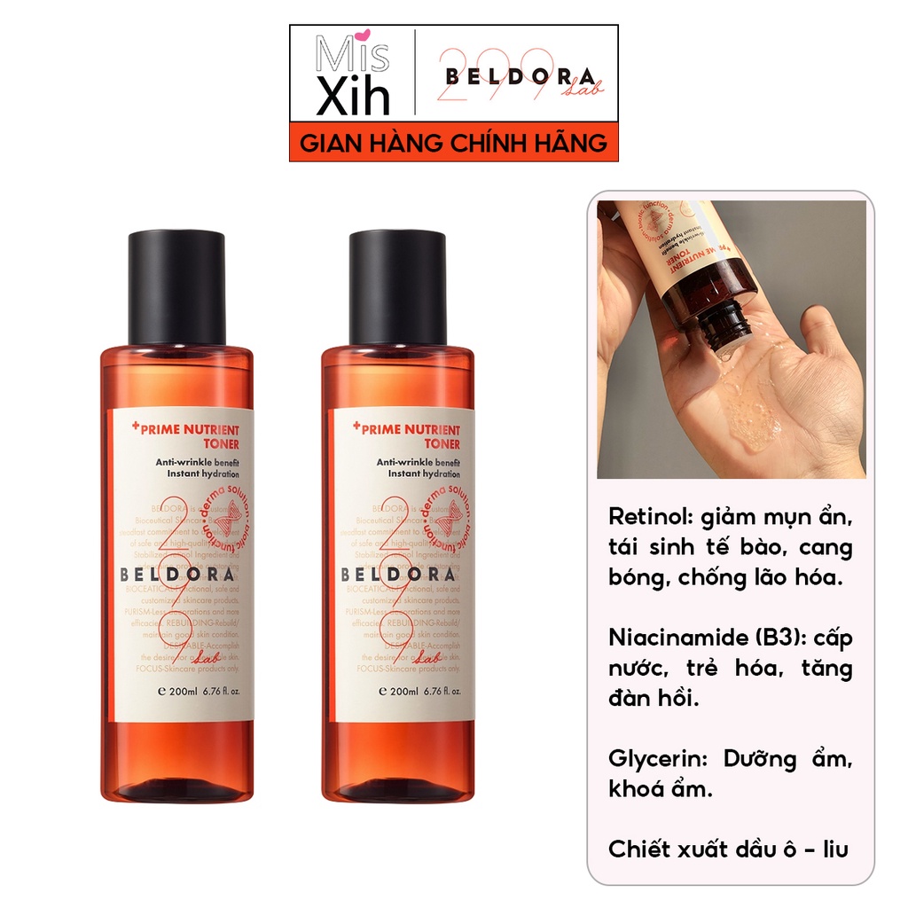 Nước Thần Retinol Giúp Căng Bóng, Trẻ Hoá Da BELDORA 299 Prime Nutrient Toner 200ml - Miss Xinh