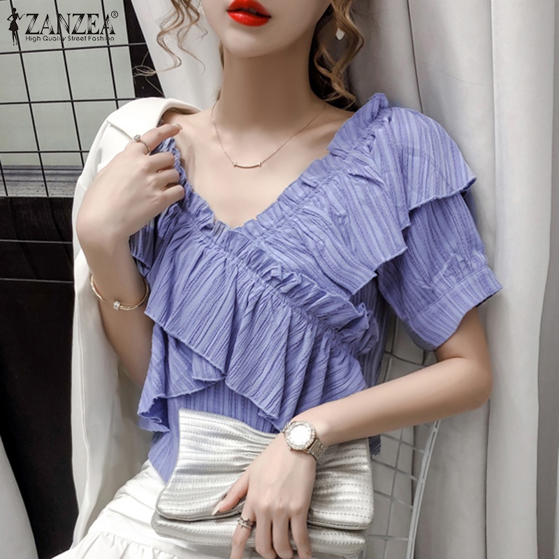 Zanzea Áo Nữ Tay Ngắn Cổ Chữ V Thời Trang Đường Phố Hàn Quốc