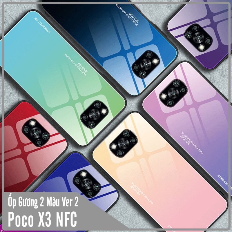 Ốp lưng cho Xiaomi Poco X3 NFC gương cứng 2 màu Gradient Ver 2 , viền TPU dẻo đen