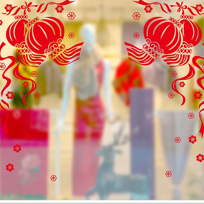Decal trang trí tết - Tranh decal dán Tết trang trí cửa sổ, cửa kính khách sạn, cửa ra vào, tường gạch men