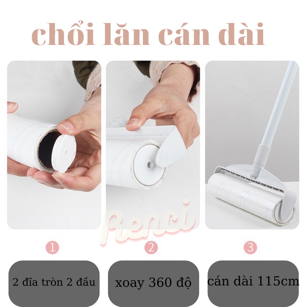 Cây lăn bụi cán dài làm sạch ga gối quần áo rèm cửa sàn nhà ghế sofa lông chó mèo bụi mịn