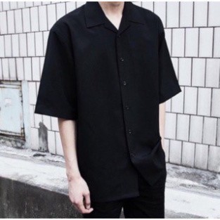 Áo sơ mi Trắng Đen Cổ Vest ngắn tay form rộng unisex nam nữ vải lụa vnn