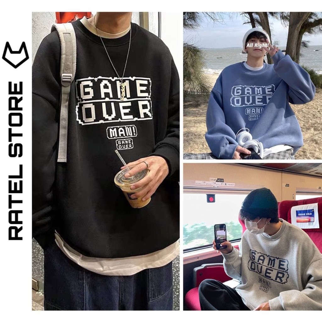 Áo Sweater Nỉ Bông Nam Nữ Game Over Thu Đông Unisex Form Rộng