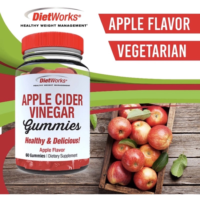 Kẹo dẻo giấm táo hỗ trợ giảm cân, detox DietWorks Apple Cider Vinegar 60 viên USA
