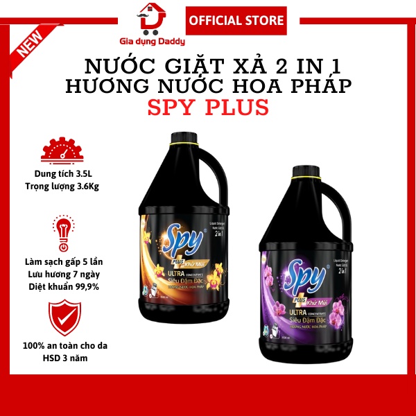 Nước giặt xả SPY PLUS 3.5L Giặt sạch gấp 5 lần, Diệt khuẩn 99.9%, Hương nước hoa Pháp, Phù hợp giặt tay và giặt máy