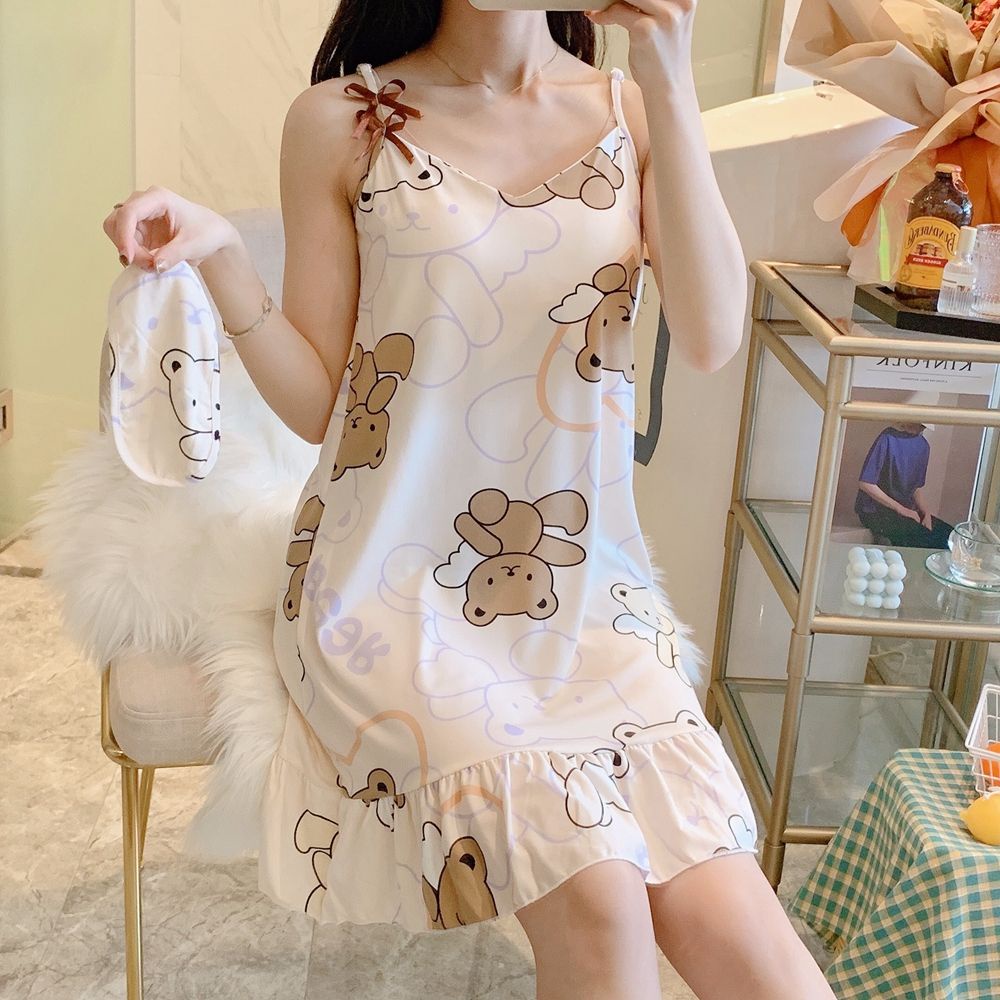 Đầm Ngủ Hai Dây Cổ Chữ V In Họa Tiết Hoạt Hình Dễ Thương Thoải Mái Cho Nữ | BigBuy360 - bigbuy360.vn