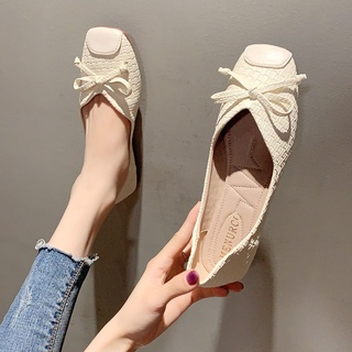 Giày búp bê mũi vuông đính nơ xinh xắn cho nữ