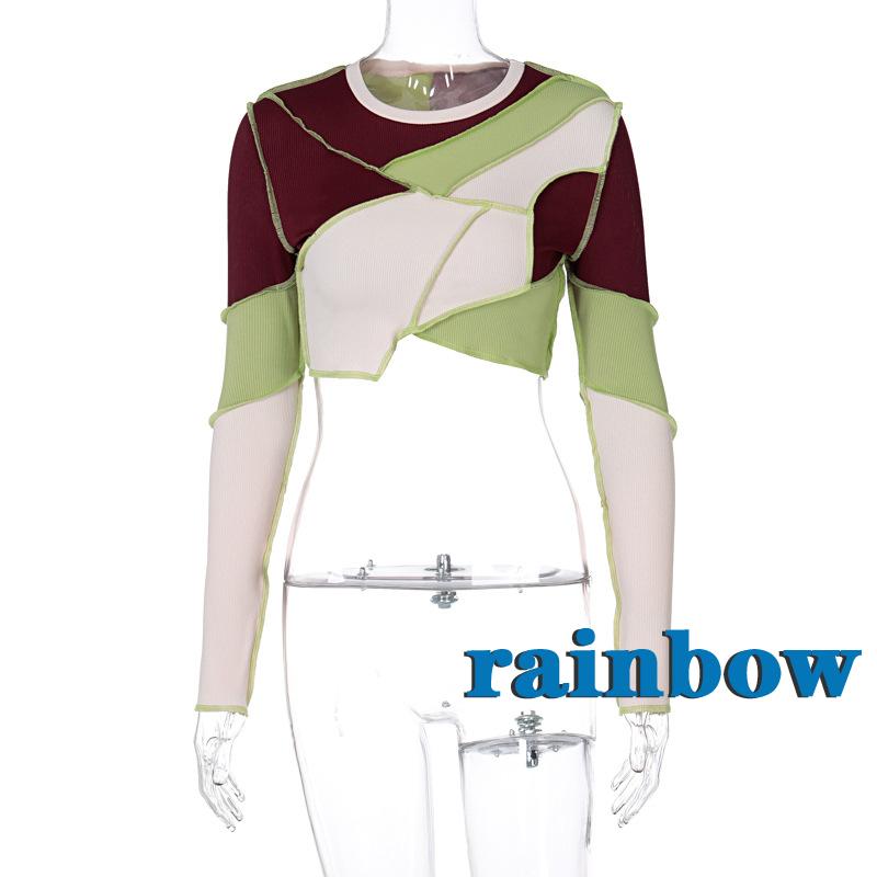 Áo Thun Lửng Tay Dài Kẻ Sọc Màu Cầu Vồng Cá Tính Cho Nữ | BigBuy360 - bigbuy360.vn