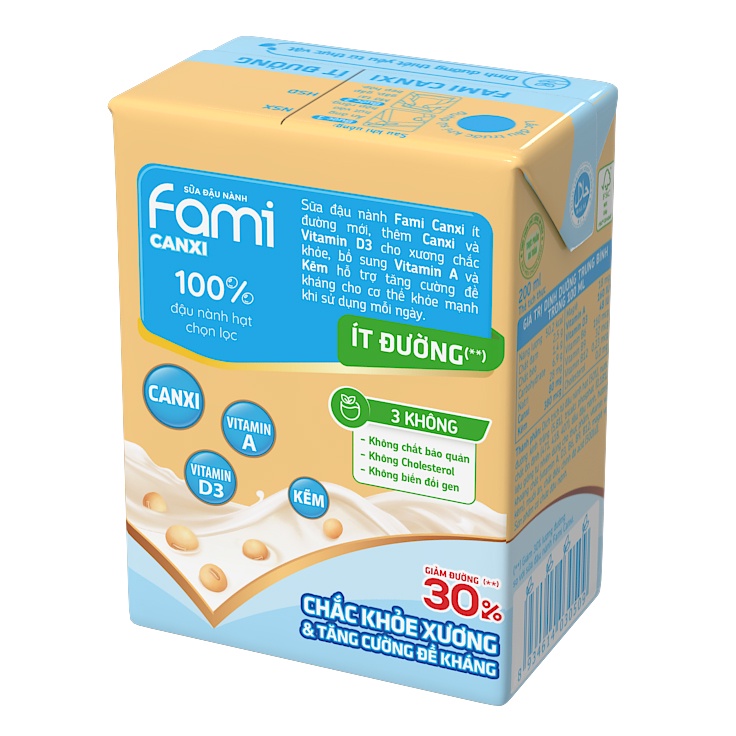 Thùng sữa đậu nành Fami Canxi ít đường (36 hộp x 200ml) + Combo 2 lốc Đậu đỏ và Mè đen (9 hộp x 200ml)