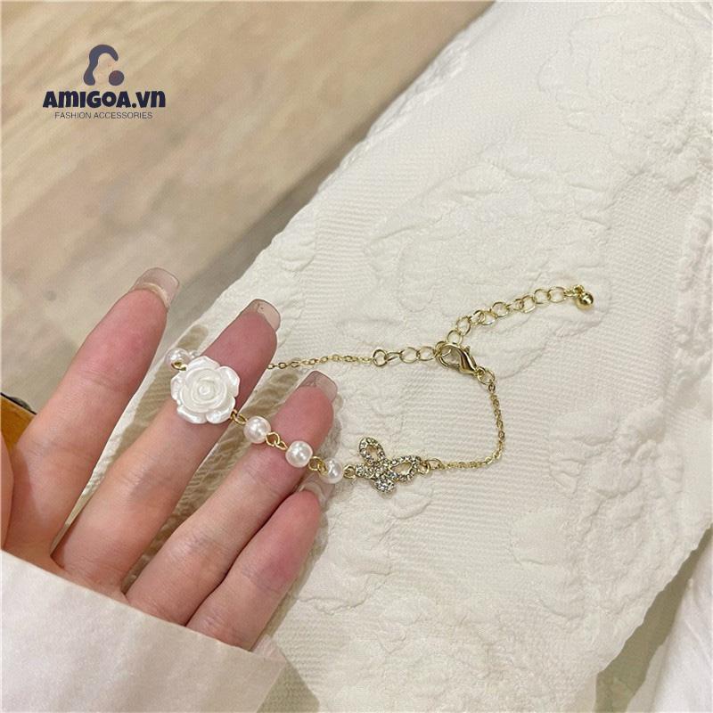 ✨✨Vòng Cổ Mặt Hình Hoa Hồng Đính Ngọc Trai Nhân Tạo Thời Trang Dành Cho Bạn Nữ