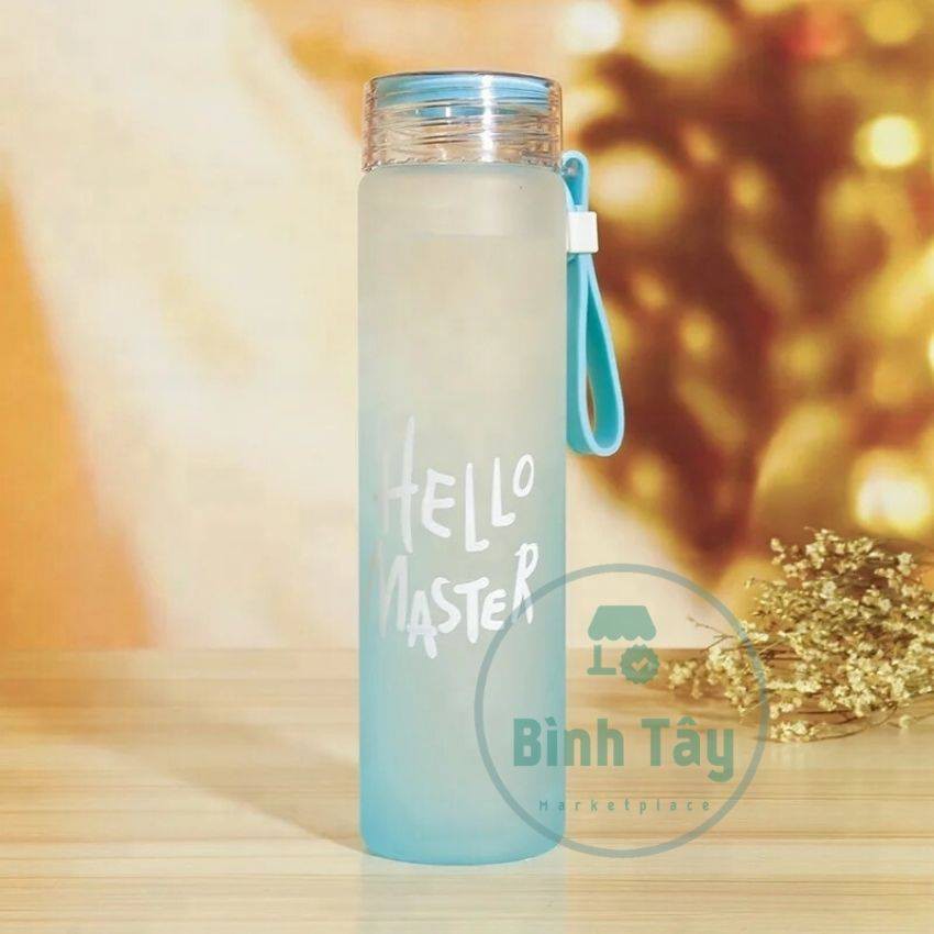 [GIÁ SỈ]  BÌNH THUỶ TINH ĐỰNG NƯỚC IN CHỮ HELLO MASTER MÀU SẮC 420ML ML-A001