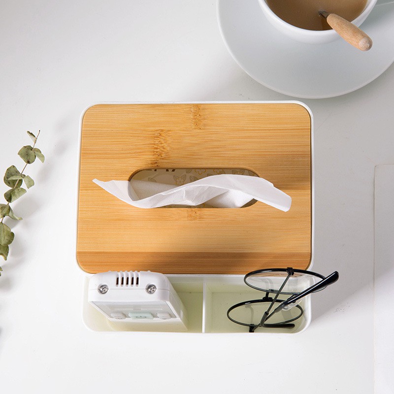 [Tổng Kho Sỉ] Hộp Đựng Giấy Ăn Mặt Gỗ Decor T8 Có 2 Ngăn Để Đồ, Để Điều Khiển