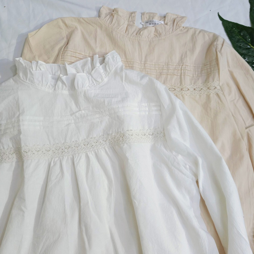 Áo babydoll cổ bèo ren ngang tiểu thư (hàng QC) - Ảnh thật tự chụp