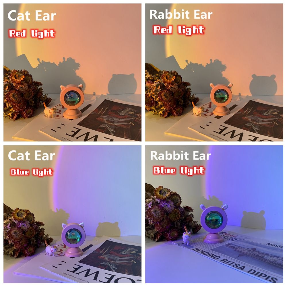 Đèn tạo hiệu ứng hoàng hôn hình mèo mini phích cắm USB dùng trang trí phòng ngủ