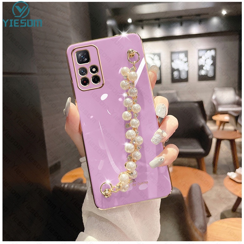 Ốp Điện Thoại Silicon Dẻo Mạ Màu Ngọc Trai Sang Trọng Kèm Dây Đeo Tay Cho Xiaomi Redmi Note 11 10 Pro 11S 10S 4G 5G 9S 9 8 7 Pro