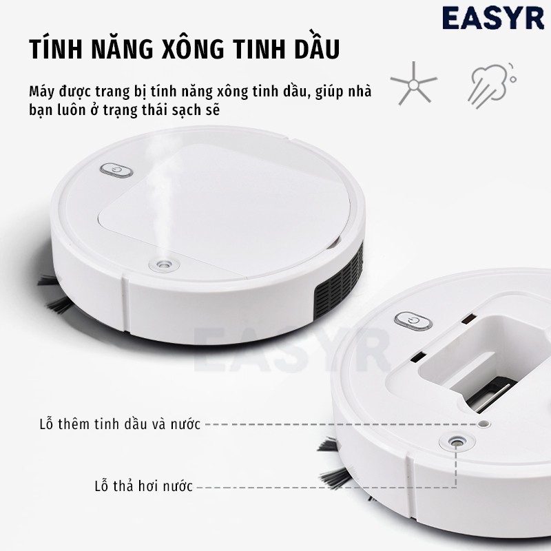 [BH 1:1] ROBOT HÚT BỤI THÔNG MINH 4 TRONG 1 EASYR [FREESHIP] QUÉT, HÚT, LAU, XÔNG NHÀ CÙNG TRONG 1 MÁY, HÚT MẠNH 1800PA