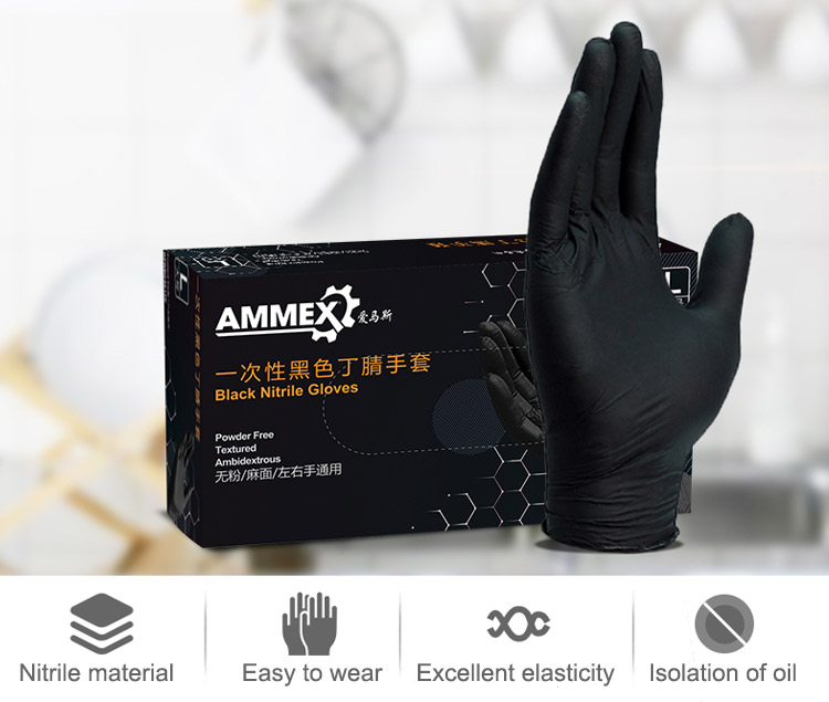 Hộp 100 Găng Tay Lao Động AMMEX Màu Đen Chống Nước Chống Trượt Bảo Vệ An Toàn