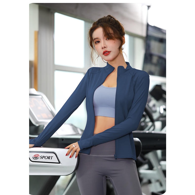 Áo Khoác Thể Thao Dài Tay Cổ Đứng Nhanh Khô Phối Khóa Kéo Phong Cách Mới Cho Nữ Cỡ S-2XL