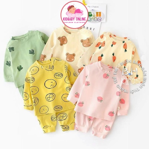 Bộ Đồ Dài Tay Bé Gái Minky Mom Hình rau củ quả Vải Cotton, Đồ Bộ Cho Bé Gái Mặc Nhà Thu Đông Kidbabyonline K145