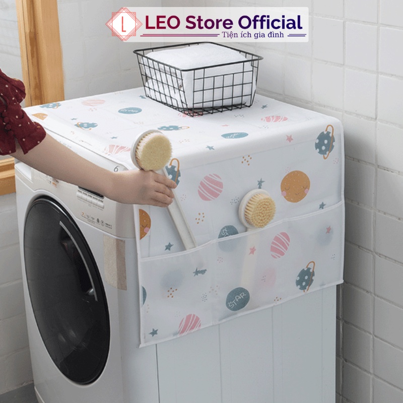 Tấm phủ tủ lạnh máy giặt chống bụi, khăn vải che tủ lạnh PVC không thấm nước hoa văn hiện đại Leos