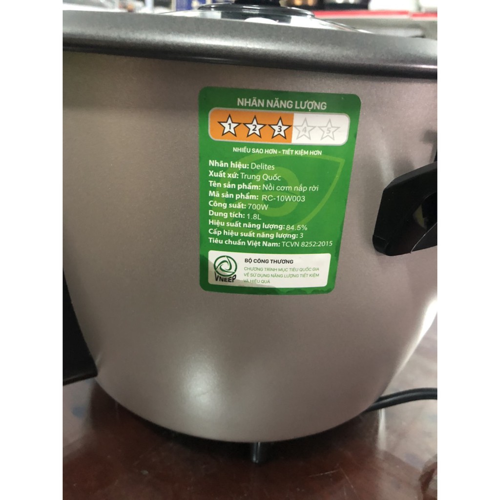 Nồi cơm nắp rời Delites 1.8 lít RC-10W003 nắp kính - Hàng trưng bày