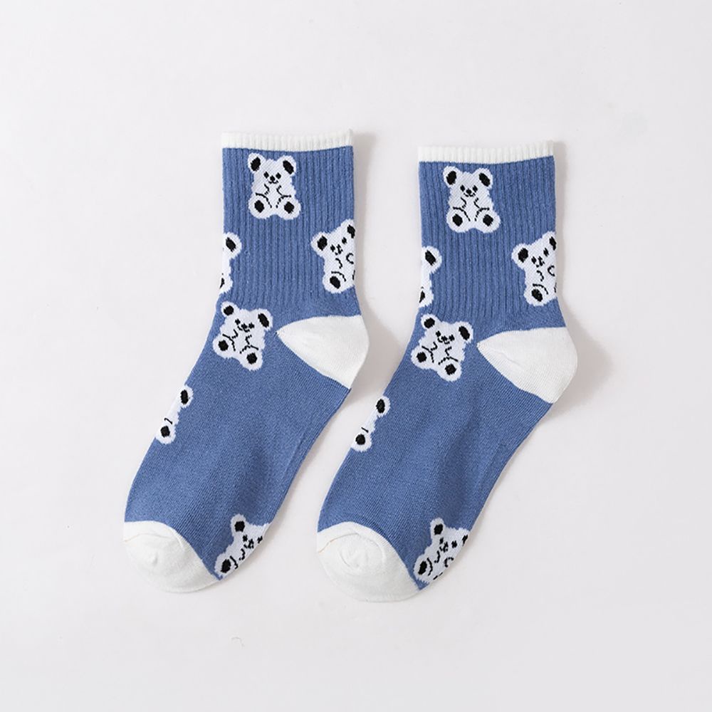 Tất cotton cổ cao trung bình họa tiết gấu dễ thương thời trang thu đông cho nữ