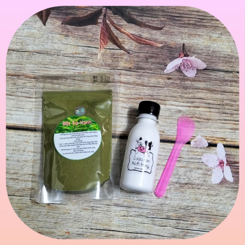 Combo bột trà xanh/ủ sữa non handmade dưỡng trắng da mờ sạm nám