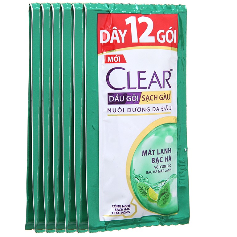 Dây 12 gói dầu gội sạch gàu Clear mát lạnh bạc hà 5.8ml