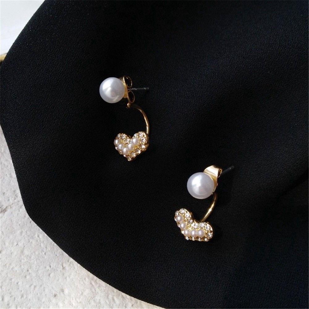 Khuyên tai hình trái tim đính ngọc trai thời trang nữ