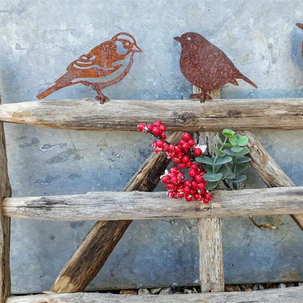 1Pc Rusty Metal Bird-shaped Sparrow Silhouettes Ornaments Fence Yard Art Gardening Statues Decoration