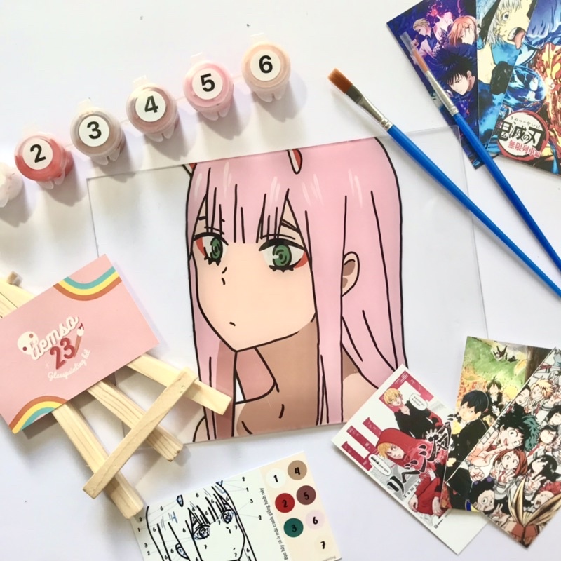 KIT tranh kính tự tô màu Zero Two anime Darling in the FRANXX