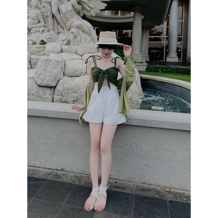 Set 3 món áo crop 2 dây kèm áo khoác cá tính, năng động, trẻ trung
