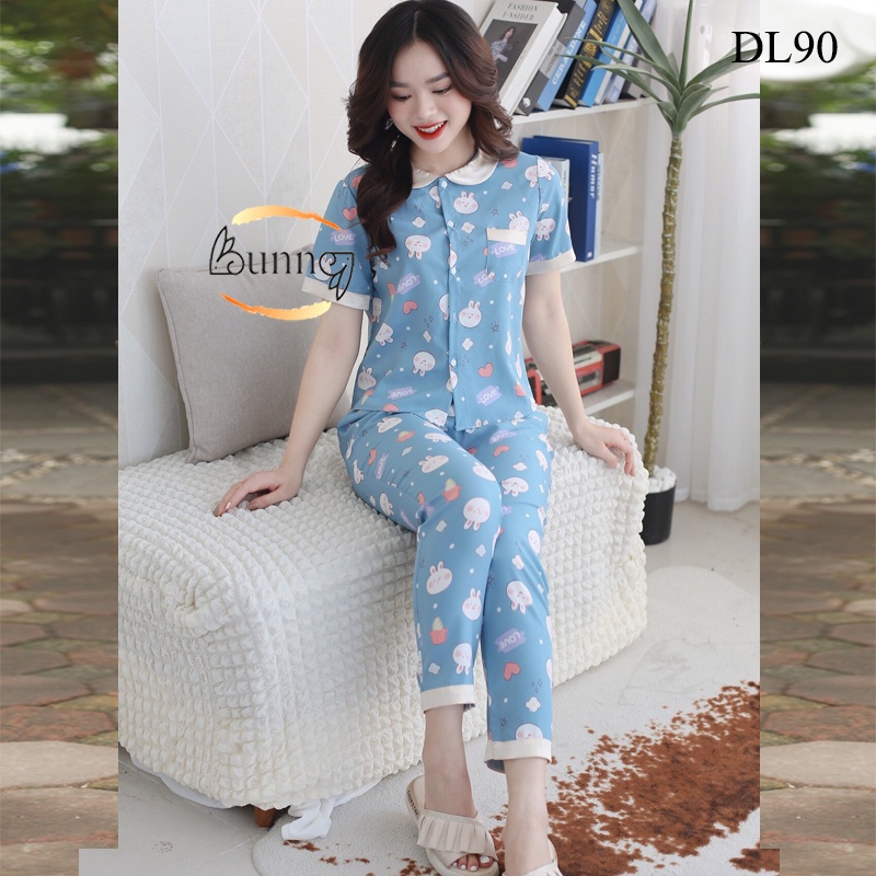 [BunnySky] BỘ NỮ MẶC NHÀ KIỂU DÁNG ĐẸP HỌA TIẾT NGỘ NGHĨNH, TAY CỘC QUẦN DÀI QUẦN ÁO CHẤT LIỆU LỤA MỀM MÁT